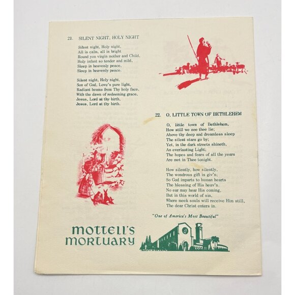 Mottells Mortuary Christmas Carols Booklet Long Beach CA 1950s Ephemera - Picture 3 of 7